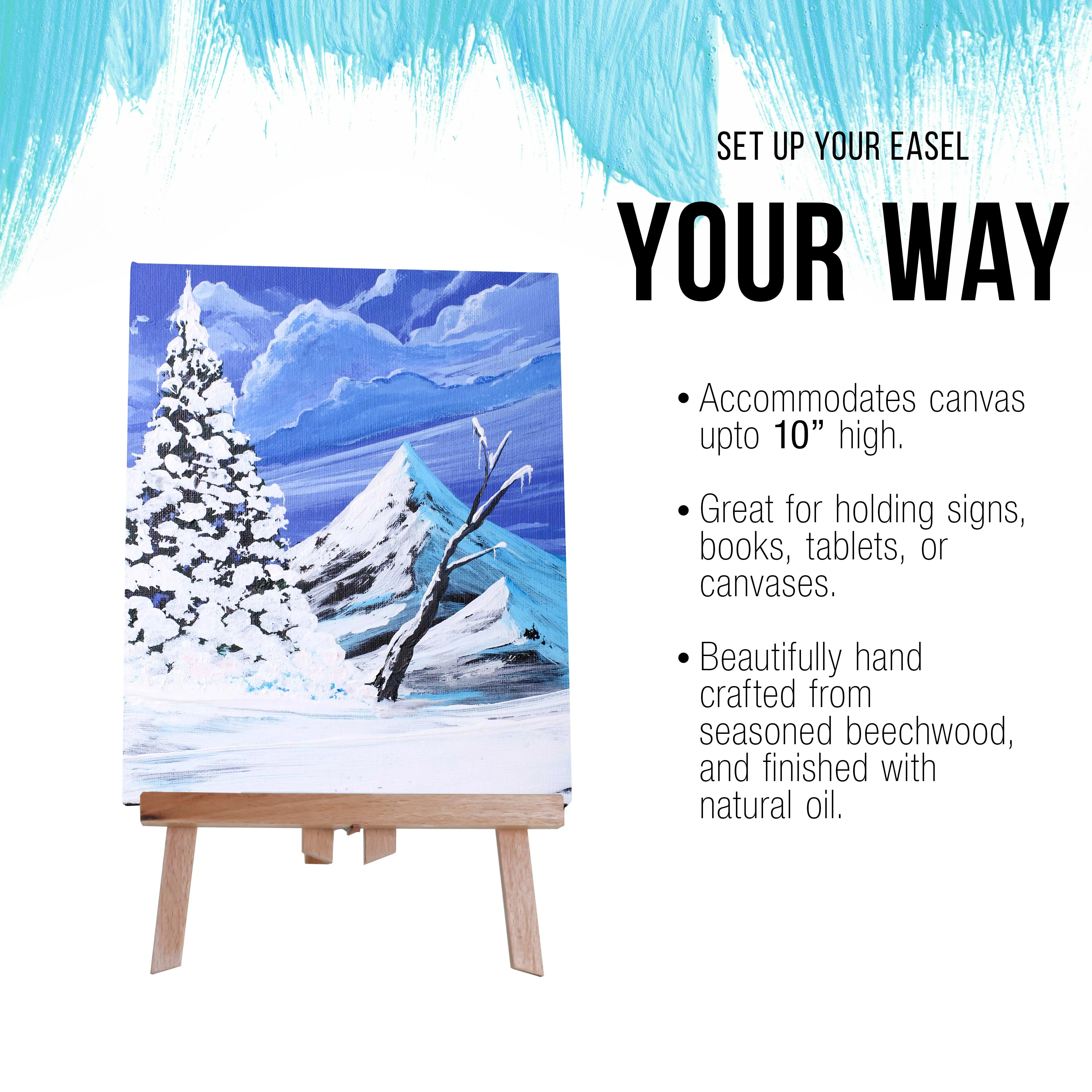 11" Small Tabletop Display Stand A-Frame Artist Easel - Beechwood Tripod, Painting Party Easel, Portable Kids Students Classroom Table School Desktop
