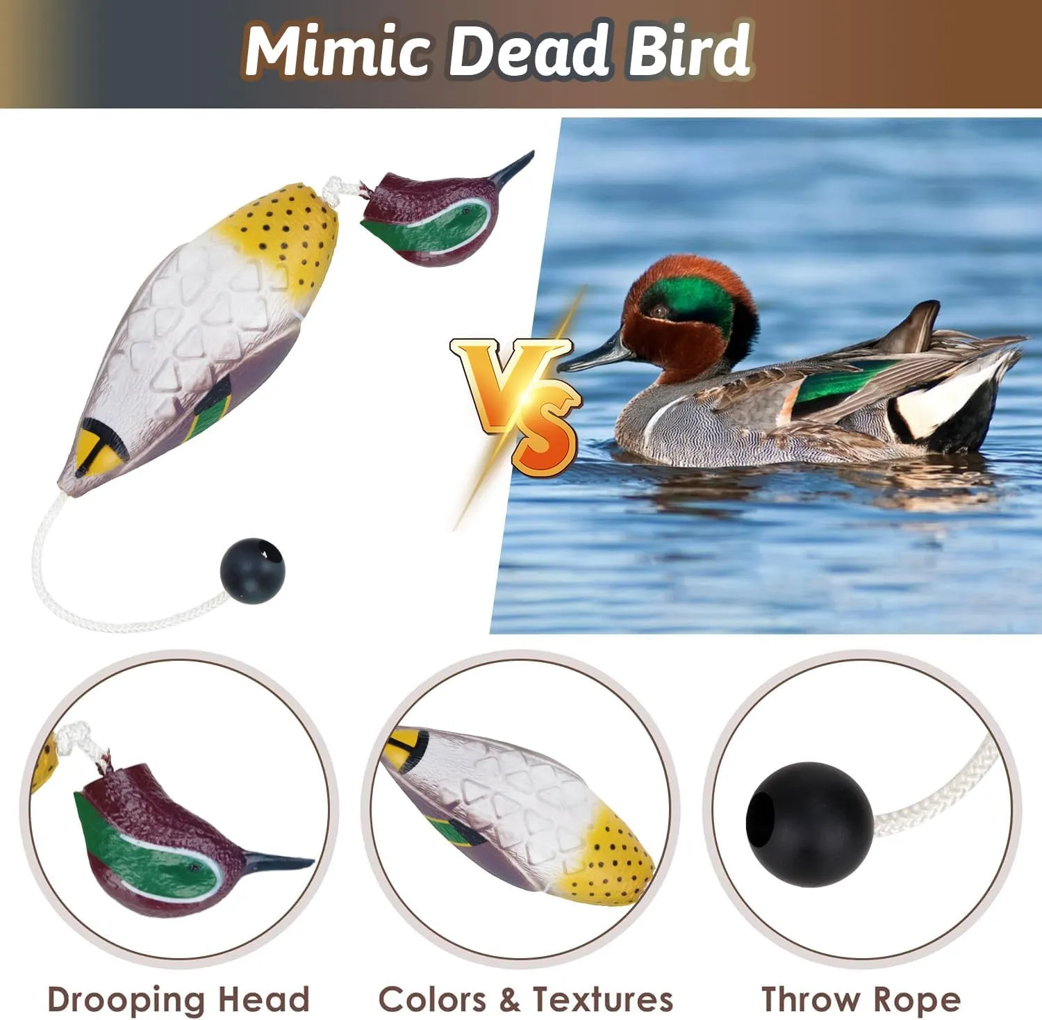 2 Pcs Mottled Mallard Mandarin Duck Dummy Bumper Toys for Hunting Retriever Dog Training, Dog Retriever Outdoor Training ToyHunting Recognition Trainers, Foam Pet Dog Interactive Toys