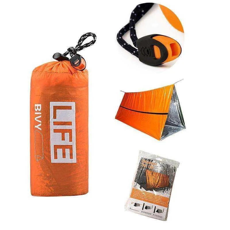 2 Person Emergency Shelter Waterproof Thermal Blanket with  Whistle/ Rescue Survival Kit