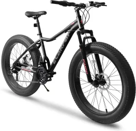 26-Inch Mountain Bike with Front Suspension Shock Absorption, Disc Brakes, 21-Speed Gear System, 85% Pre-Assembled, Ideal for Mountain, Sand, and Snow Cycling