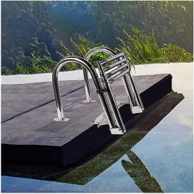 4 Step Pontoon Boat Ladder, Stainless Steel Folding Telescoping Rear Entry Inboard Ladder Heavy Duty Deck Ladder, for Marine Pontoon/Yacht/Swimming Pool