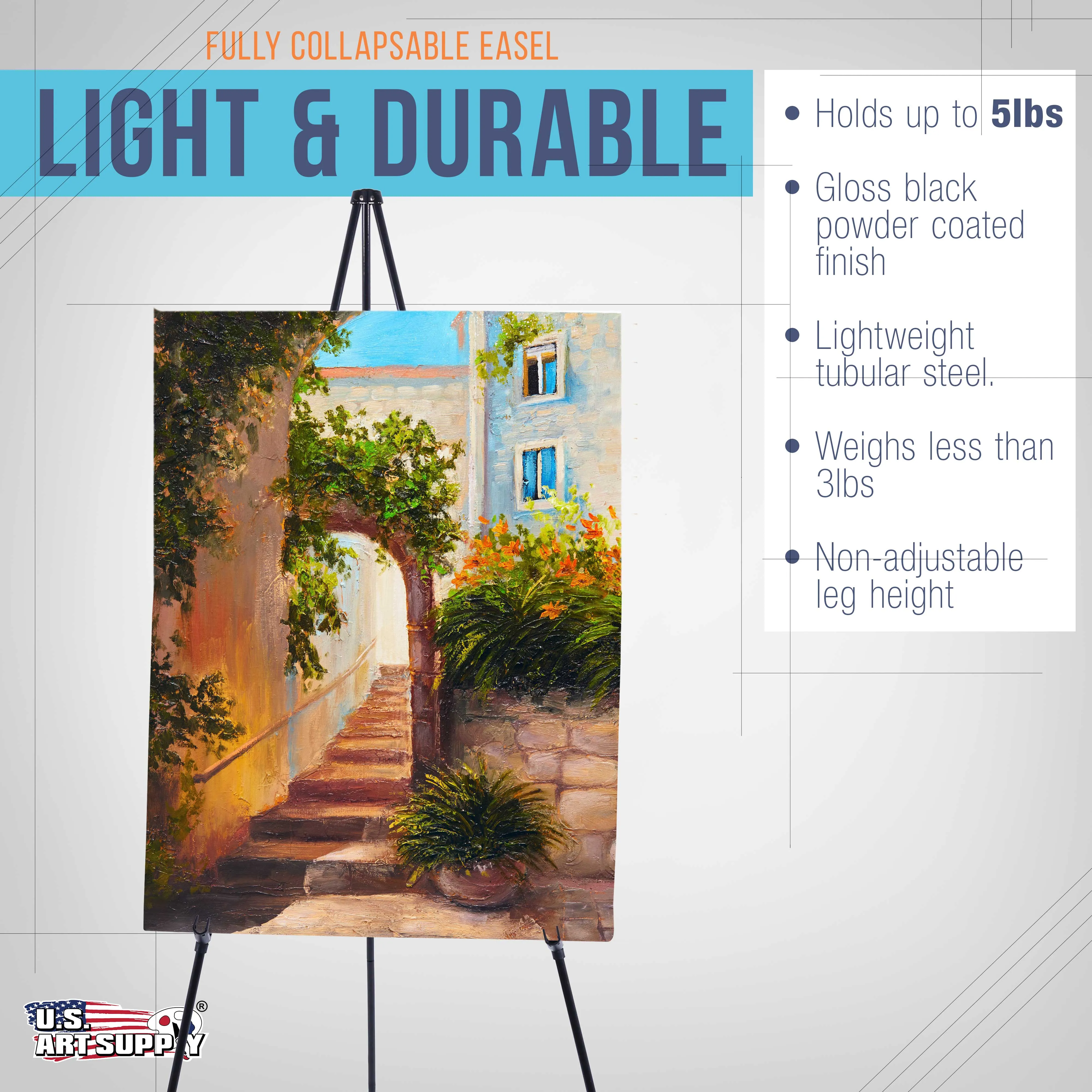 63" High Steel "EASY-FOLDING™" Display Easel - Quick Set-Up, Instantly Collapses, Adjustable Height Display Holders - Portable Tripod Stand, Event Signs