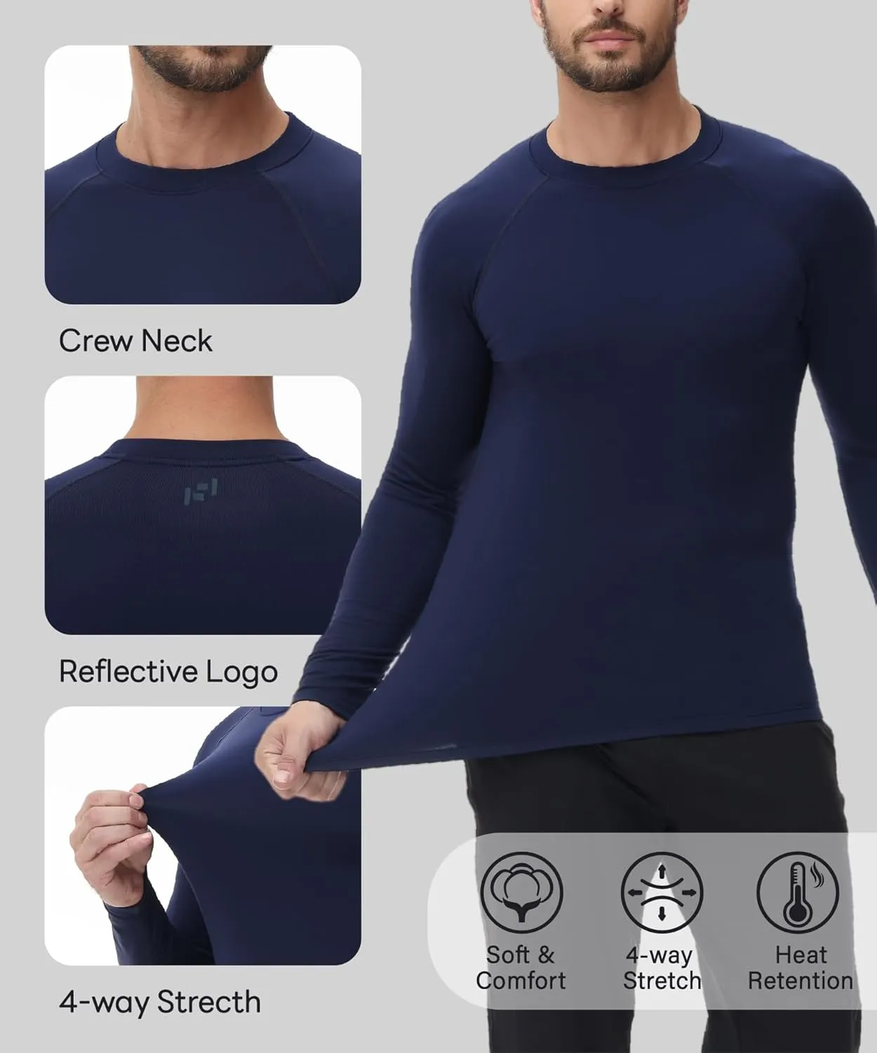 ADOREISM Men's Long Sleeve Thermal Underwear Tops Moisture Wicking Base Layer Thermal Slim Fit Athletic Shirts for Men