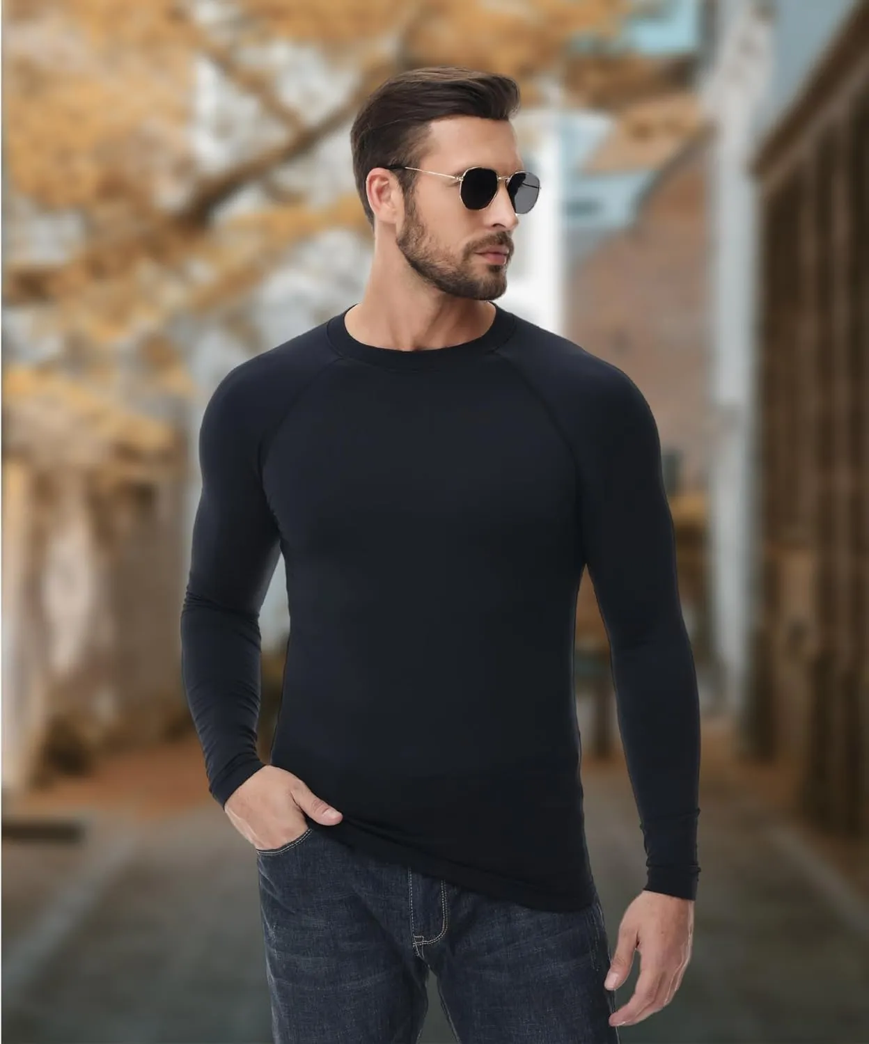 ADOREISM Men's Long Sleeve Thermal Underwear Tops Moisture Wicking Base Layer Thermal Slim Fit Athletic Shirts for Men