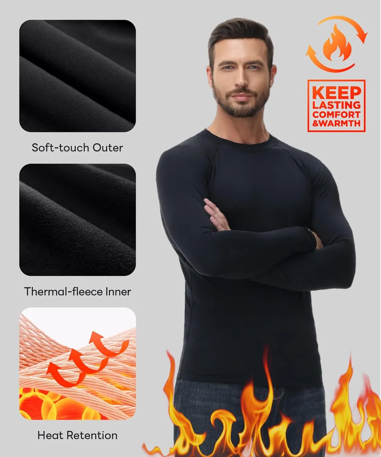 ADOREISM Men's Long Sleeve Thermal Underwear Tops Moisture Wicking Base Layer Thermal Slim Fit Athletic Shirts for Men