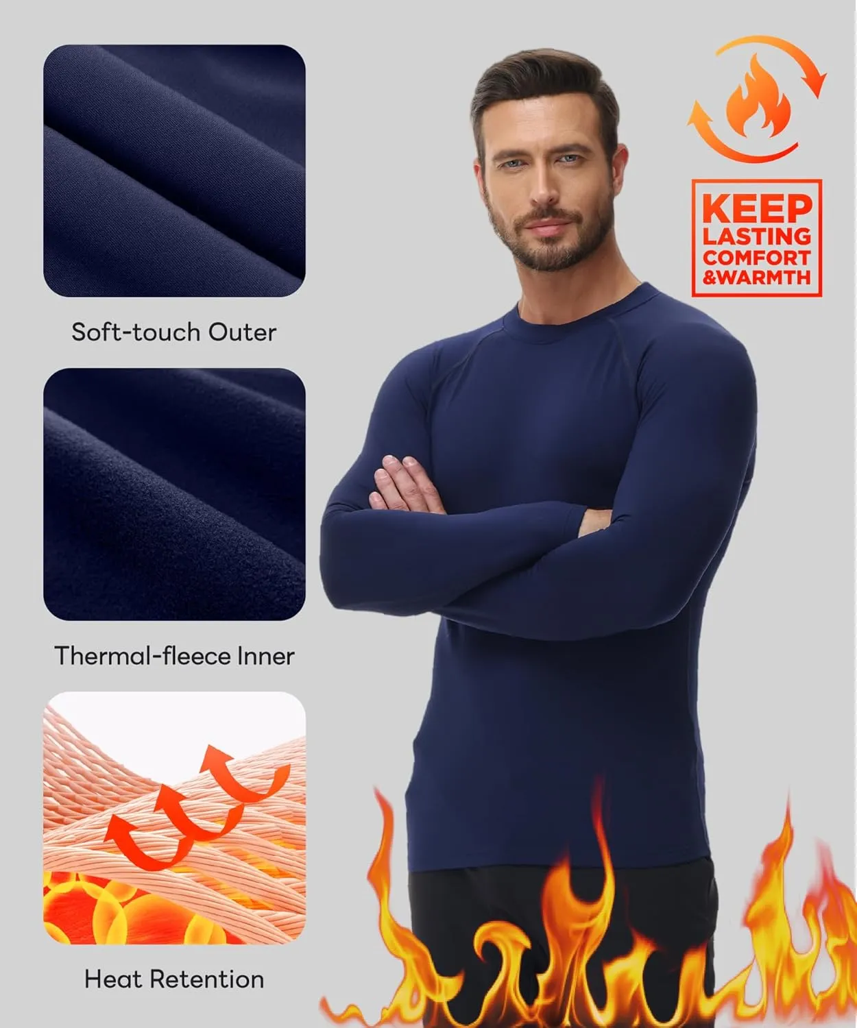 ADOREISM Men's Long Sleeve Thermal Underwear Tops Moisture Wicking Base Layer Thermal Slim Fit Athletic Shirts for Men