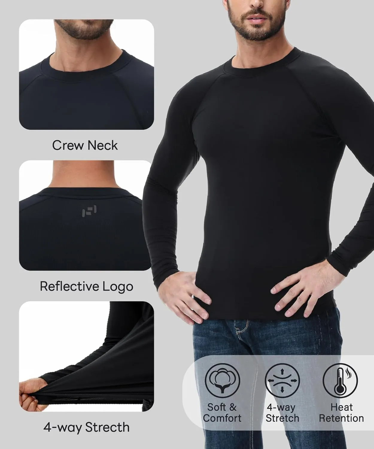 ADOREISM Men's Long Sleeve Thermal Underwear Tops Moisture Wicking Base Layer Thermal Slim Fit Athletic Shirts for Men
