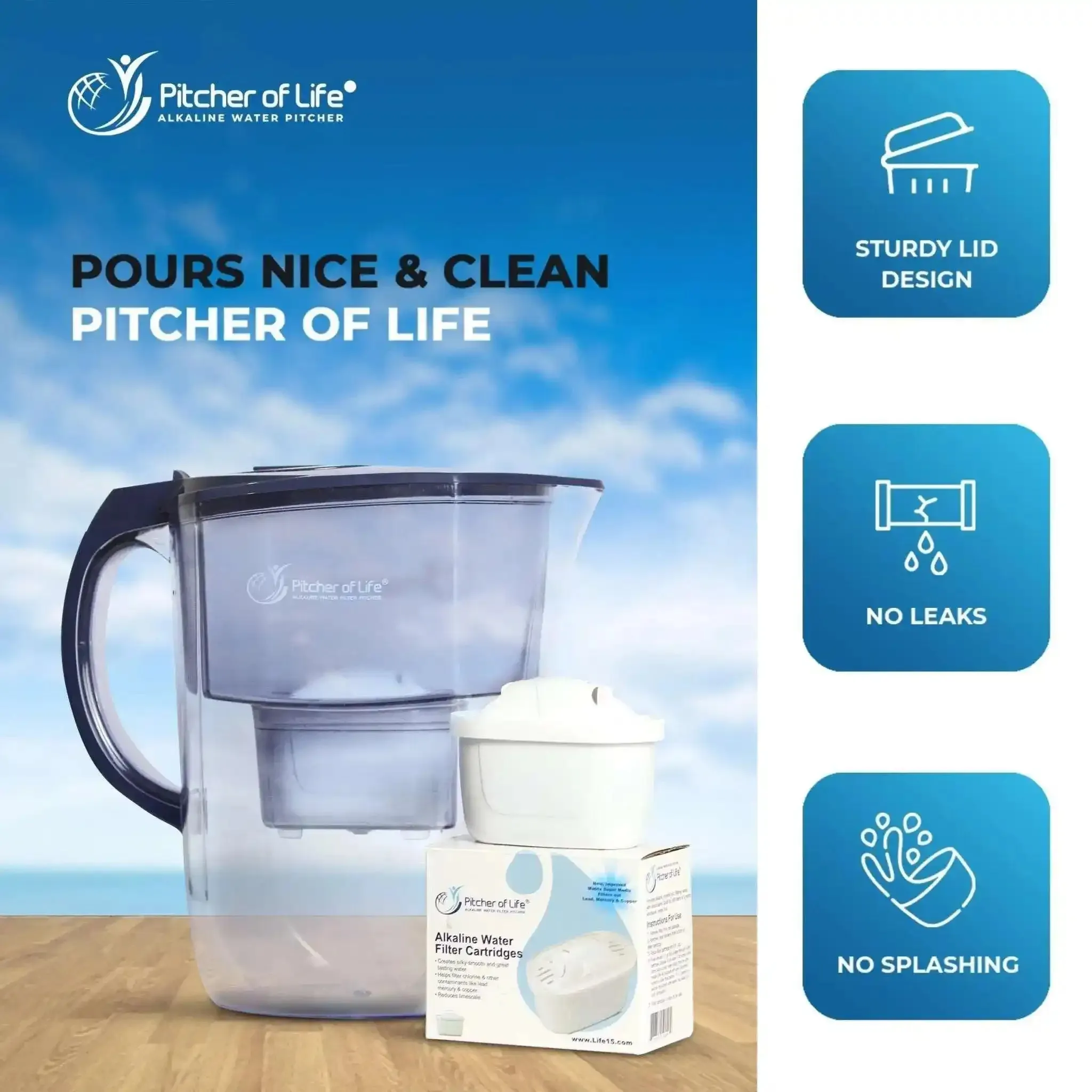 Alkaline Water PITCHER OF LIFE®  Improved 2025 - Super Alkaline Water Filter Pitcher