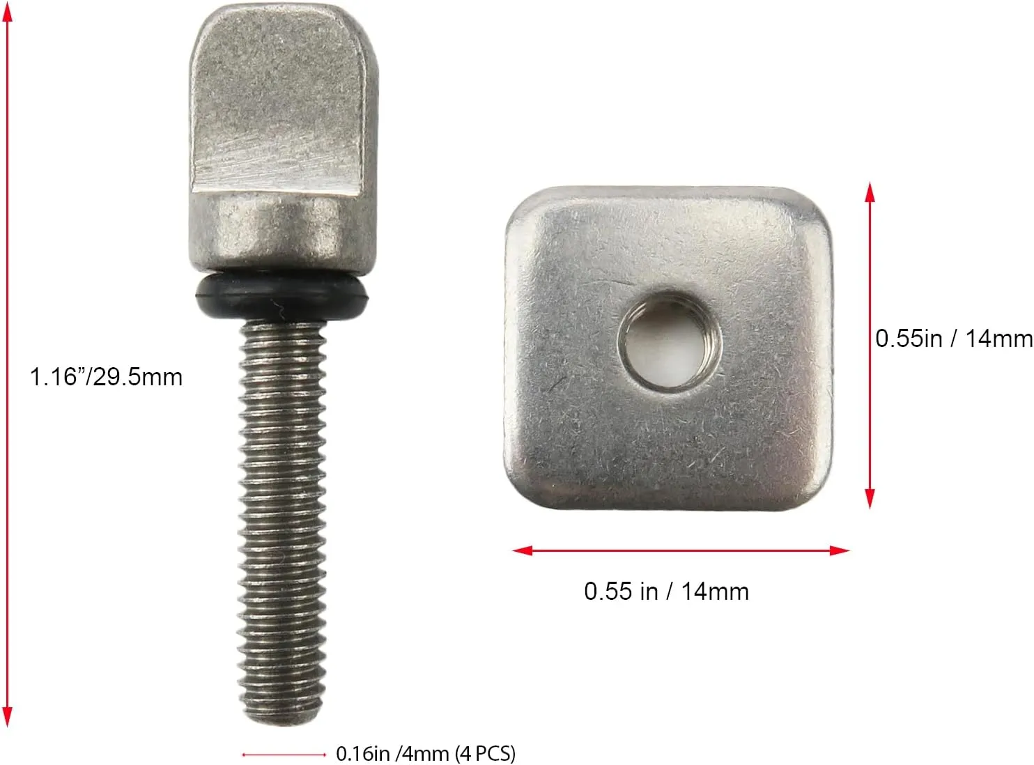 AQUBONA Fin Screw, Stainless Steel No Tool Surfing Accessories Fin Screw and Plate, 2/4 Pieces SUP Fin Screw for Longboard SUP Single Fin Paddleboard