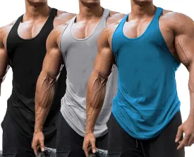 Babioboa Men's 3 Pack Gym Workout Tank Tops Y-Back Muscle Tee Stringer Bodybuilding Sleeveless T-Shirts
