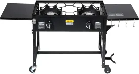Barton Outdoor Camping Propane Double Burner Stove 2 Folding Cook Cooking Station Stand Picnic BBQ Grill 58,000 BTU, Black