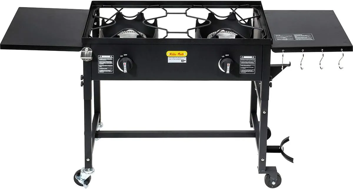 Barton Outdoor Camping Propane Double Burner Stove 2 Folding Cook Cooking Station Stand Picnic BBQ Grill 58,000 BTU, Black