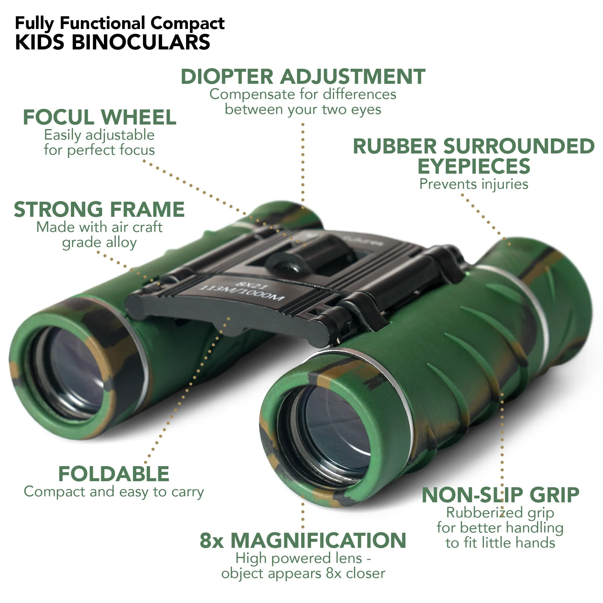 Binoculars For Kids 8X21 Compact Camouflage With High Grade Optics