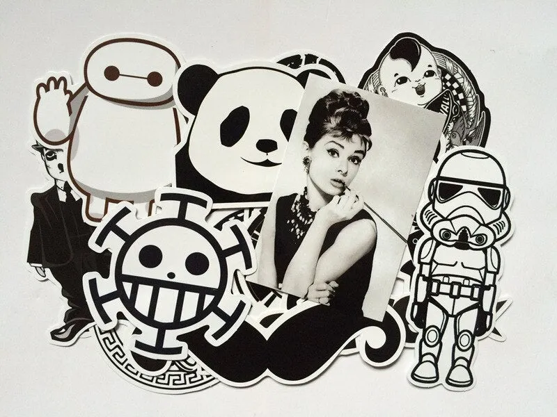 Black & White Snowboard Stickers Pack (60 Pieces)