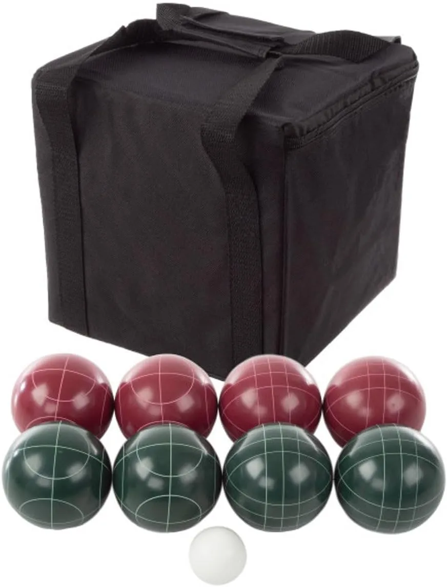 Bocce Ball Set Regulation Size - Lawn Game for Backyard or Beach - Includes Red and Green Bocce Balls, Pallino, and Carrying Case by Trademark Games