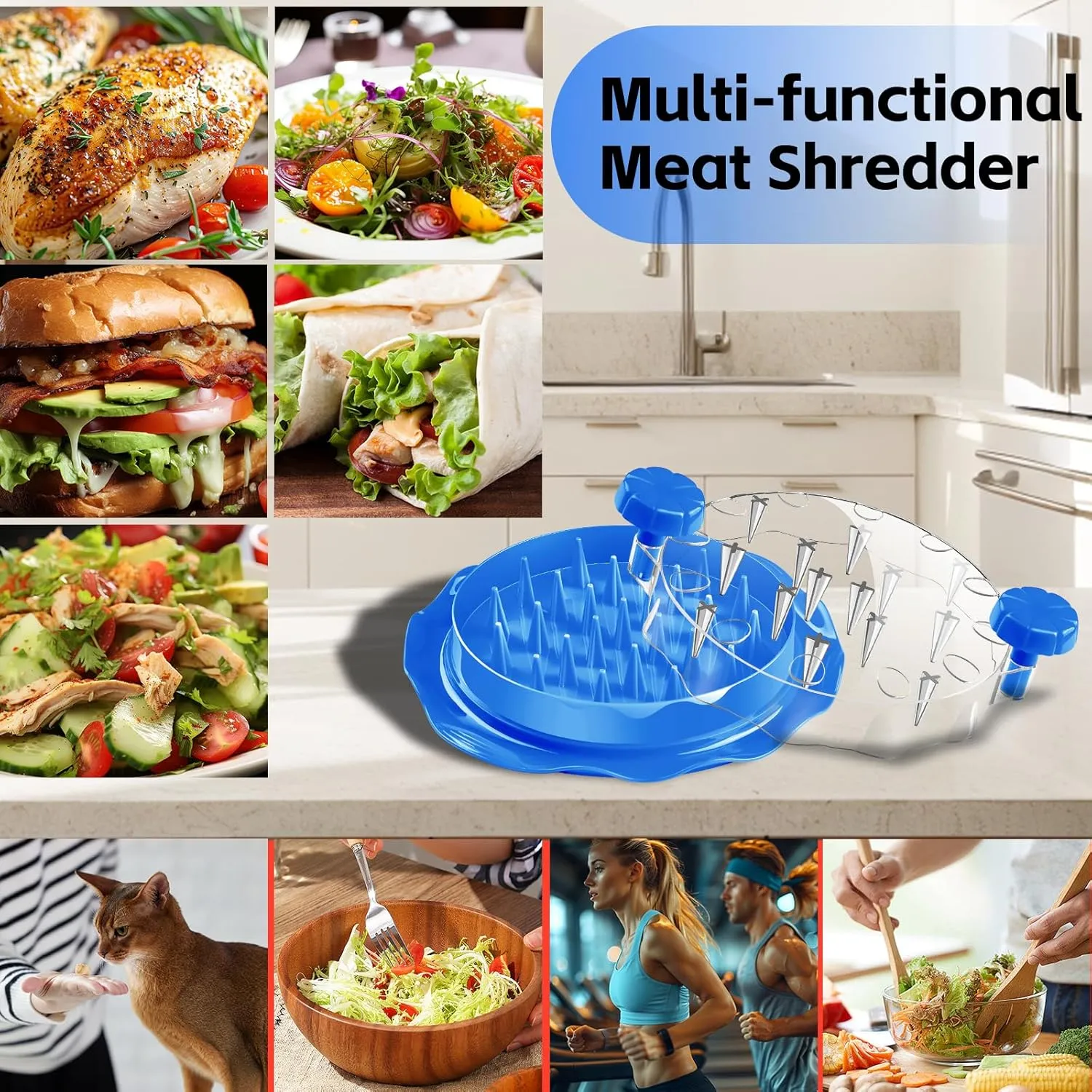 Chicken Shredder Tool Twist Large with Brush,Visible Kitchen Meat Shredder Grinder Machine,Strong Anti-Slip Base,Ergonomic Handle,BPA Free,Suitable for Pork Beef Chicken