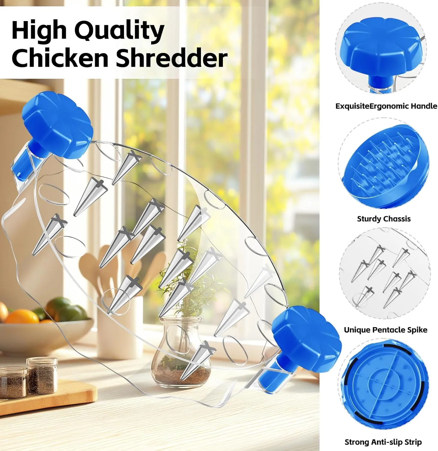 Chicken Shredder Tool Twist Large with Brush,Visible Kitchen Meat Shredder Grinder Machine,Strong Anti-Slip Base,Ergonomic Handle,BPA Free,Suitable for Pork Beef Chicken