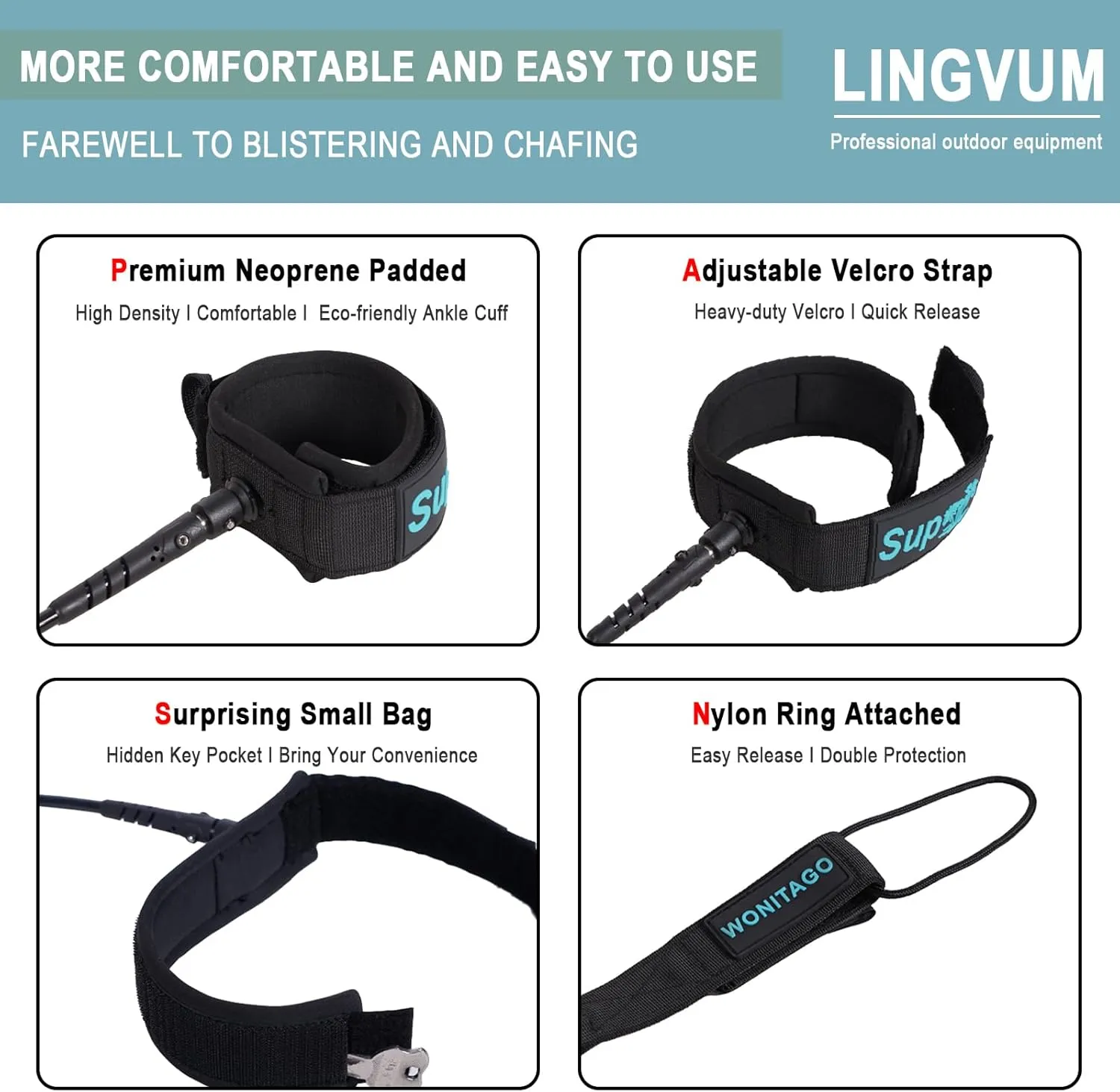 Coiled SUP Leash Premium Stand Up Paddle Board Leg Rope Wrist Strap Surfboard Leash for Paddleboard, Shortboard, Longboard