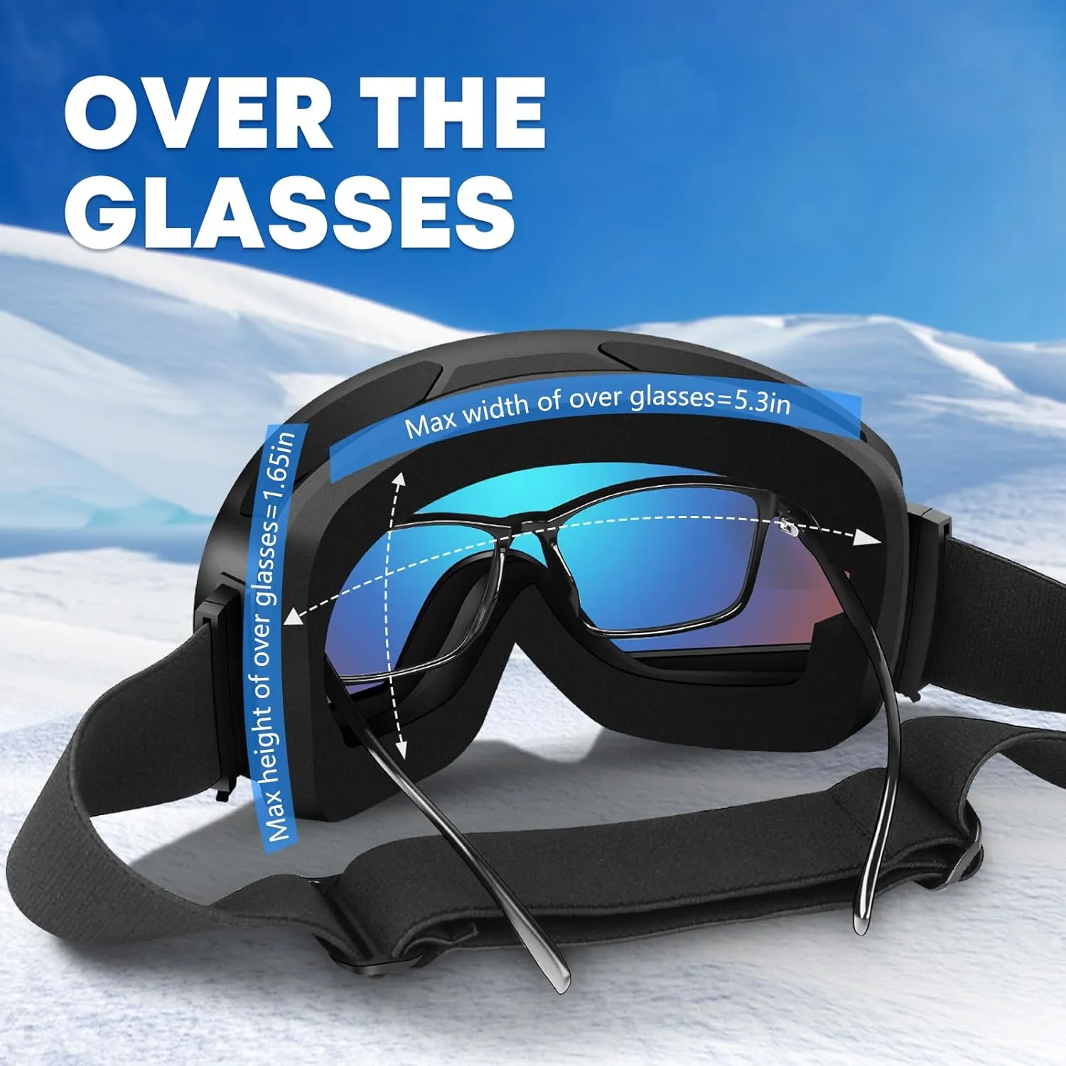 DADA-PRO Ski Goggles Men Women Snowboard Goggles Over Glasses OTG Anti Fog Snow Goggles Frameless, 100% UV Protection
