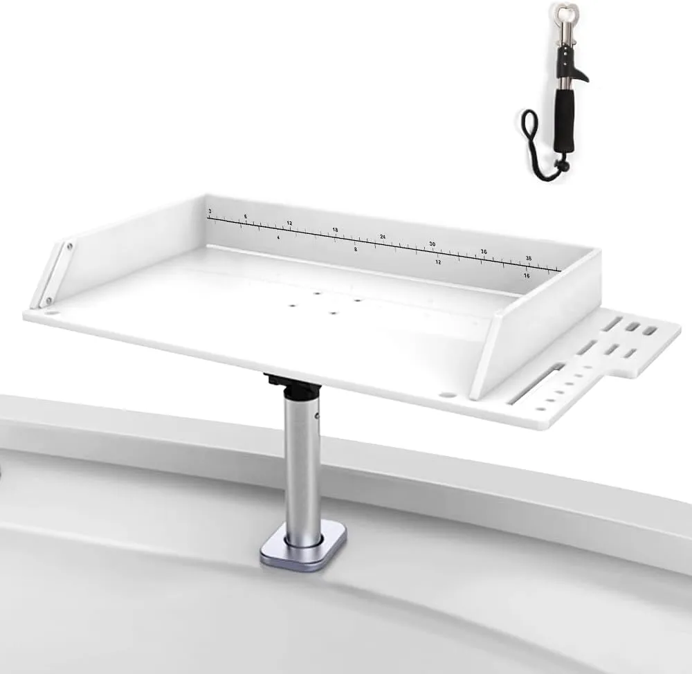 Fishing Boat Cutting Board,Bait Board with 360 Adjustable Rod Holder,Mount Side Organizer Design and Knife Slot,Boat Fish Cleaning Station Easy to Install