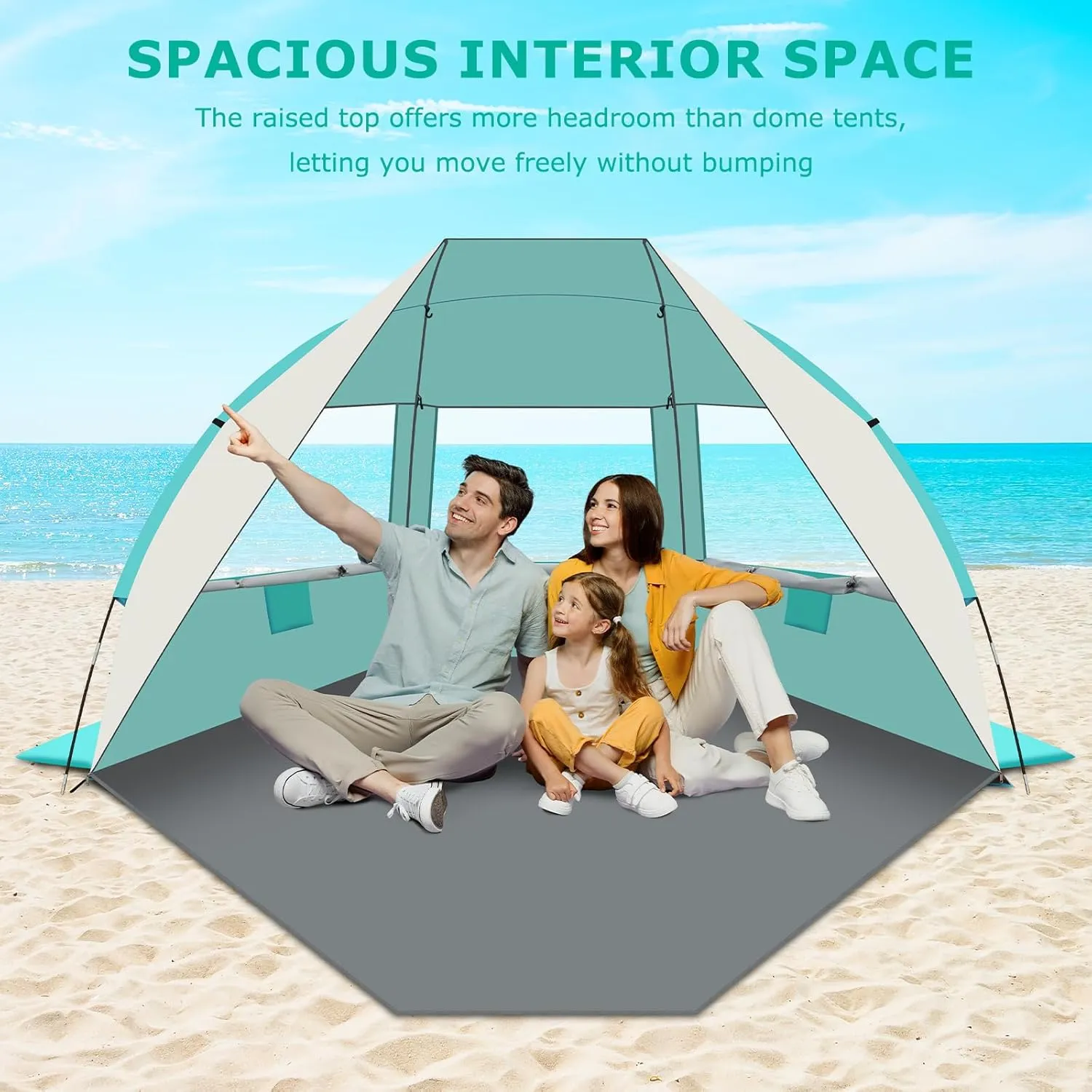 Gorich Portable Beach Tent for 3-7 Person with UPF 50  UV Protection, Lightweight & Foldable Sun Shelter with 5 Sand Bags, Easy Setup Windproof Beach Umbrella Sun Shade