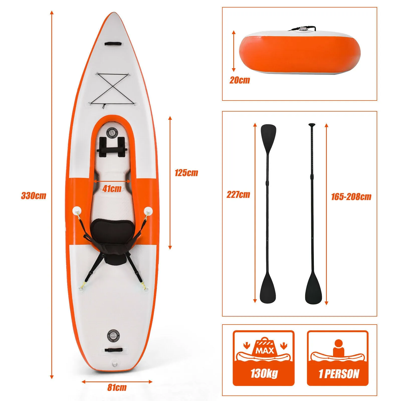 Inflatable Single Seat Paddle Kayak On Canoe