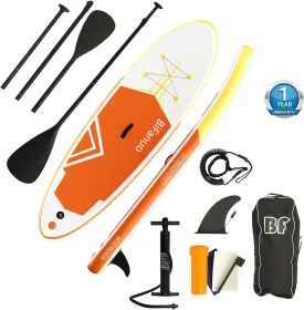 Inflatable Stand Up Paddle Board with SUP Accessories & Backpack. Paddle Boards for Adults. Non-Slip Deck, Wide Stance, Bottom Fin, Double Action Pump.