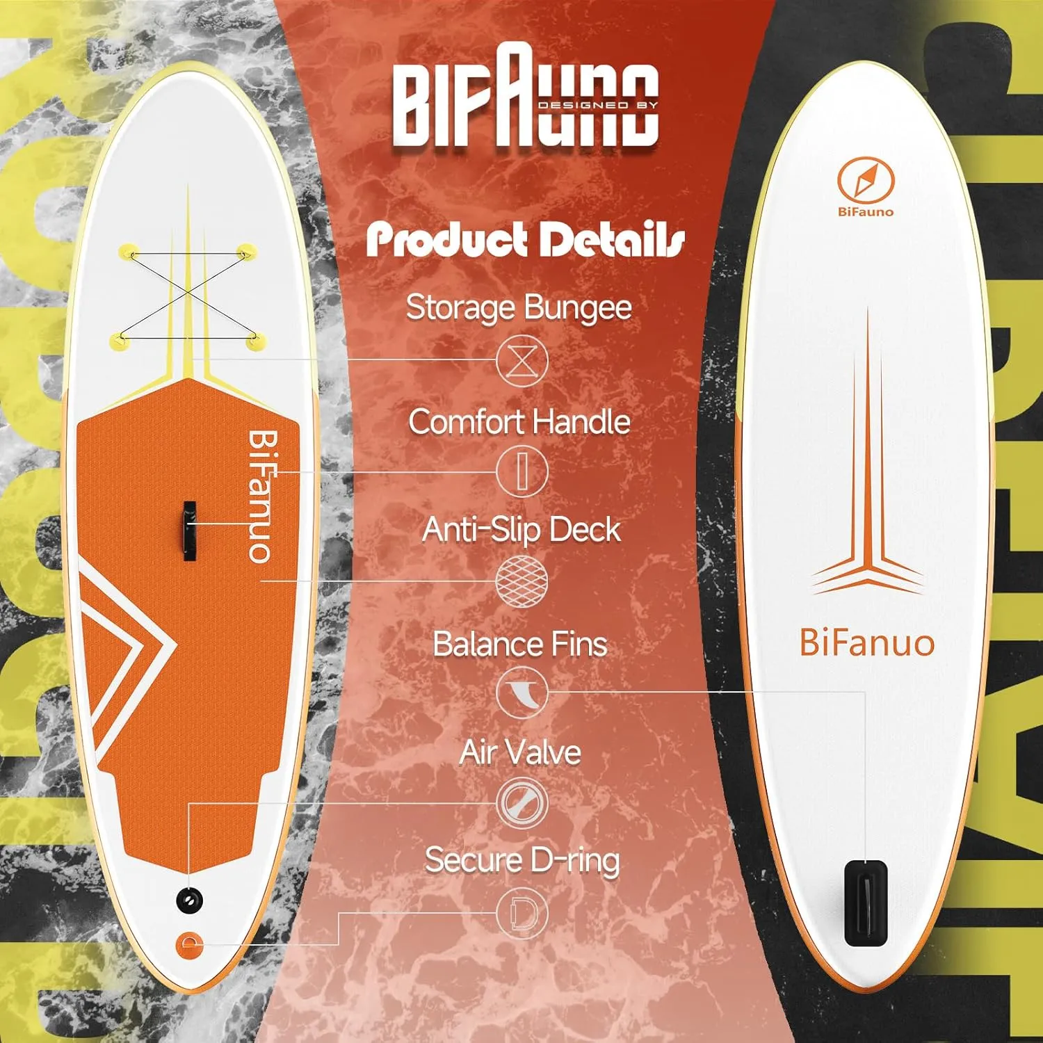 Inflatable Stand Up Paddle Board with SUP Accessories & Backpack. Paddle Boards for Adults. Non-Slip Deck, Wide Stance, Bottom Fin, Double Action Pump.