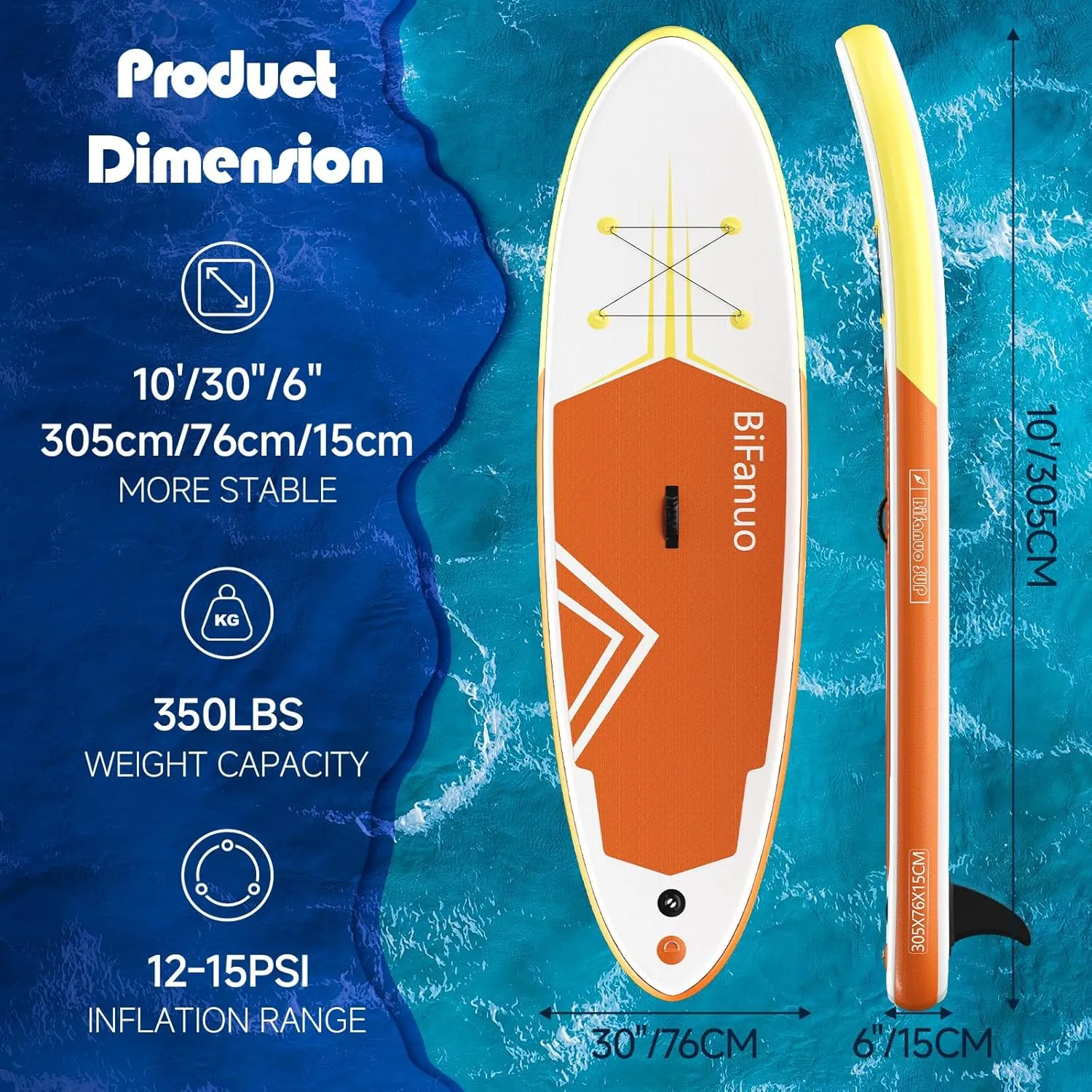 Inflatable Stand Up Paddle Board with SUP Accessories & Backpack. Paddle Boards for Adults. Non-Slip Deck, Wide Stance, Bottom Fin, Double Action Pump.