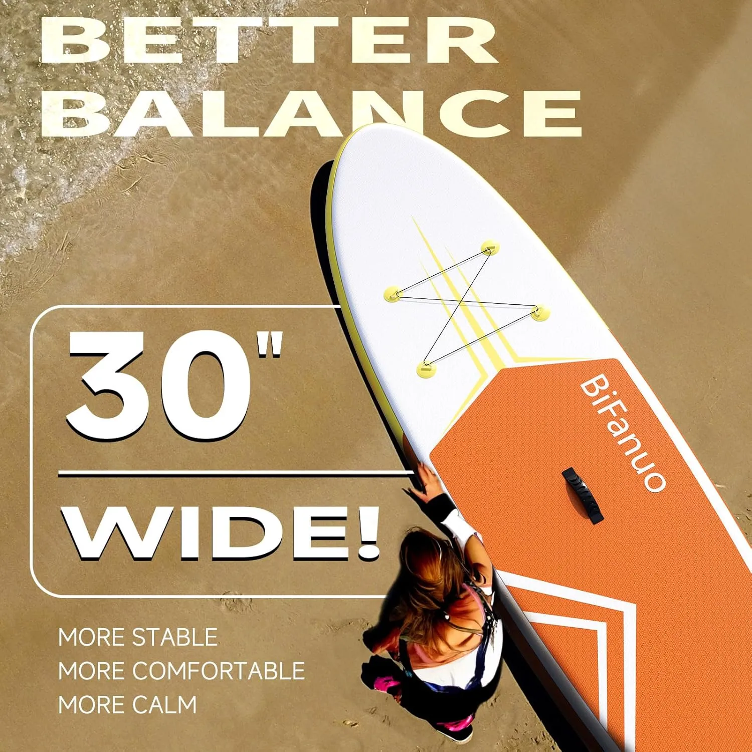 Inflatable Stand Up Paddle Board with SUP Accessories & Backpack. Paddle Boards for Adults. Non-Slip Deck, Wide Stance, Bottom Fin, Double Action Pump.