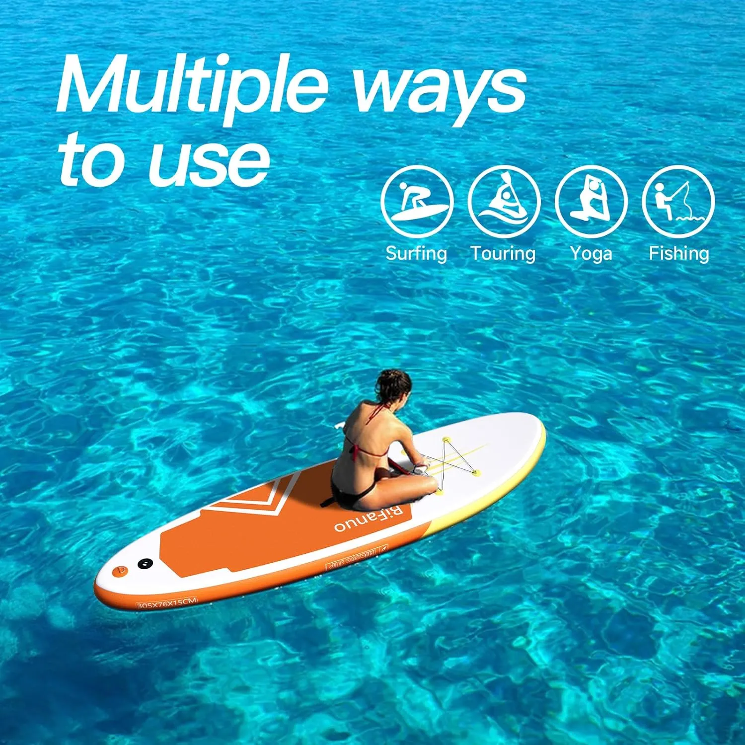 Inflatable Stand Up Paddle Board with SUP Accessories & Backpack. Paddle Boards for Adults. Non-Slip Deck, Wide Stance, Bottom Fin, Double Action Pump.
