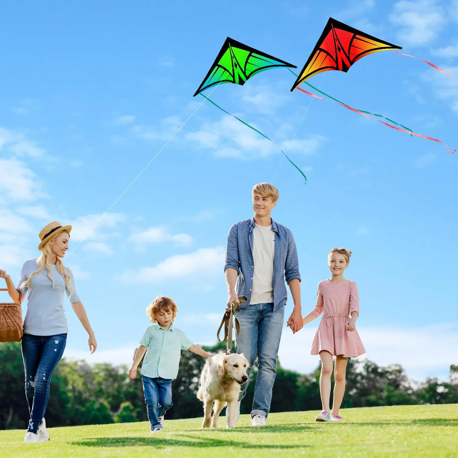 Large Delta Kite for Kids & Adults - Easy to Fly Outdoor Kites for Kids Ages 8-10, Perfect for Beach & Family Activities, Includes Line & Handle