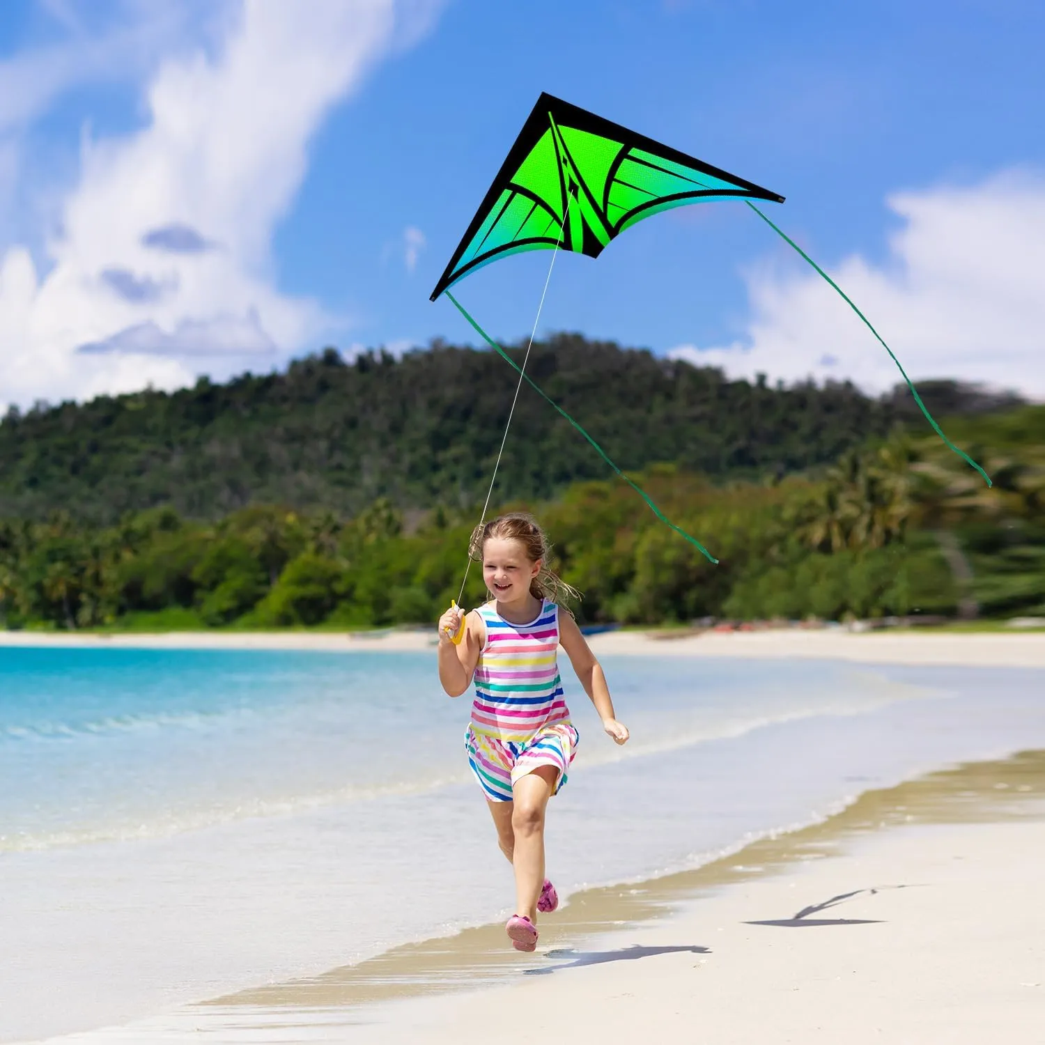 Large Delta Kite for Kids & Adults - Easy to Fly Outdoor Kites for Kids Ages 8-10, Perfect for Beach & Family Activities, Includes Line & Handle