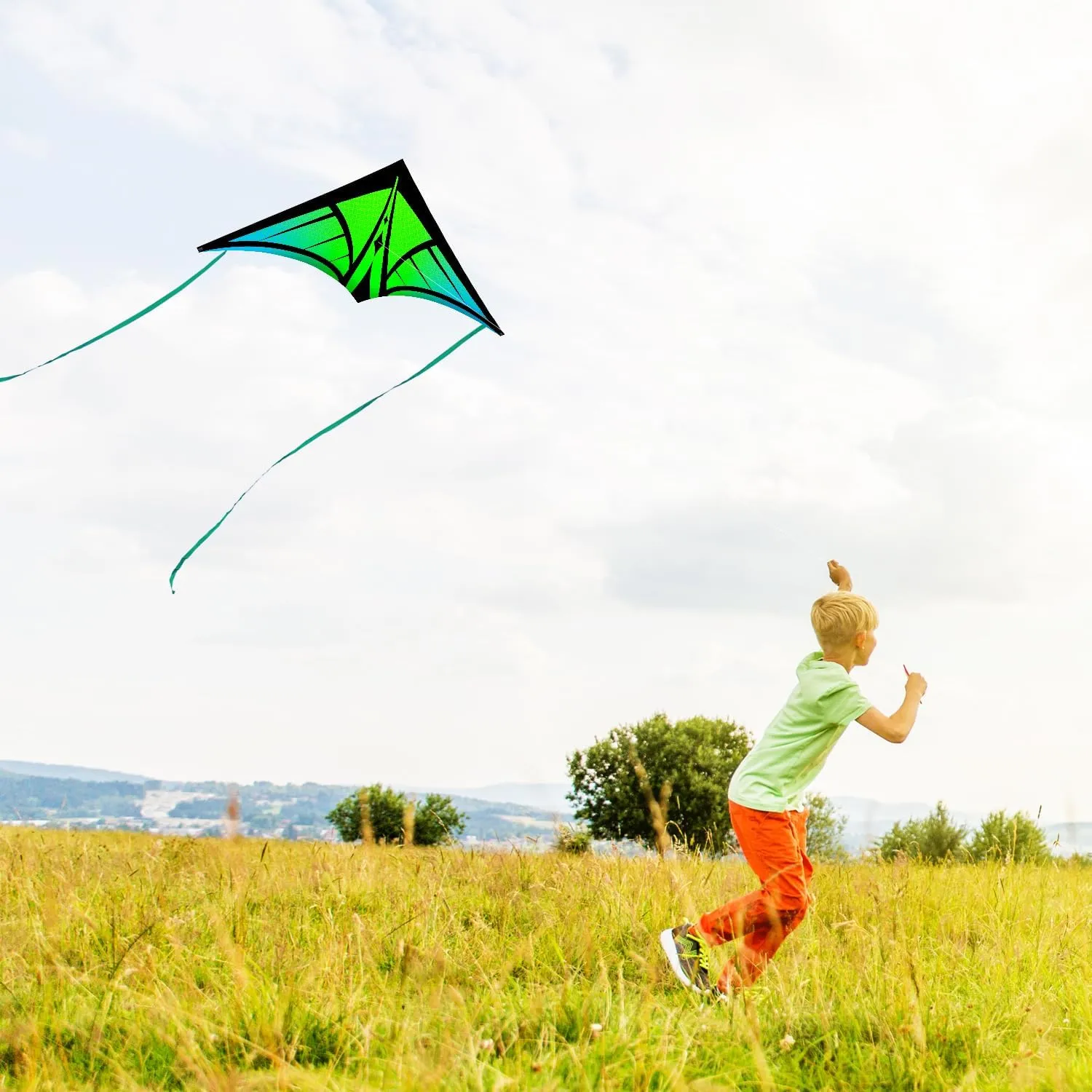 Large Delta Kite for Kids & Adults - Easy to Fly Outdoor Kites for Kids Ages 8-10, Perfect for Beach & Family Activities, Includes Line & Handle