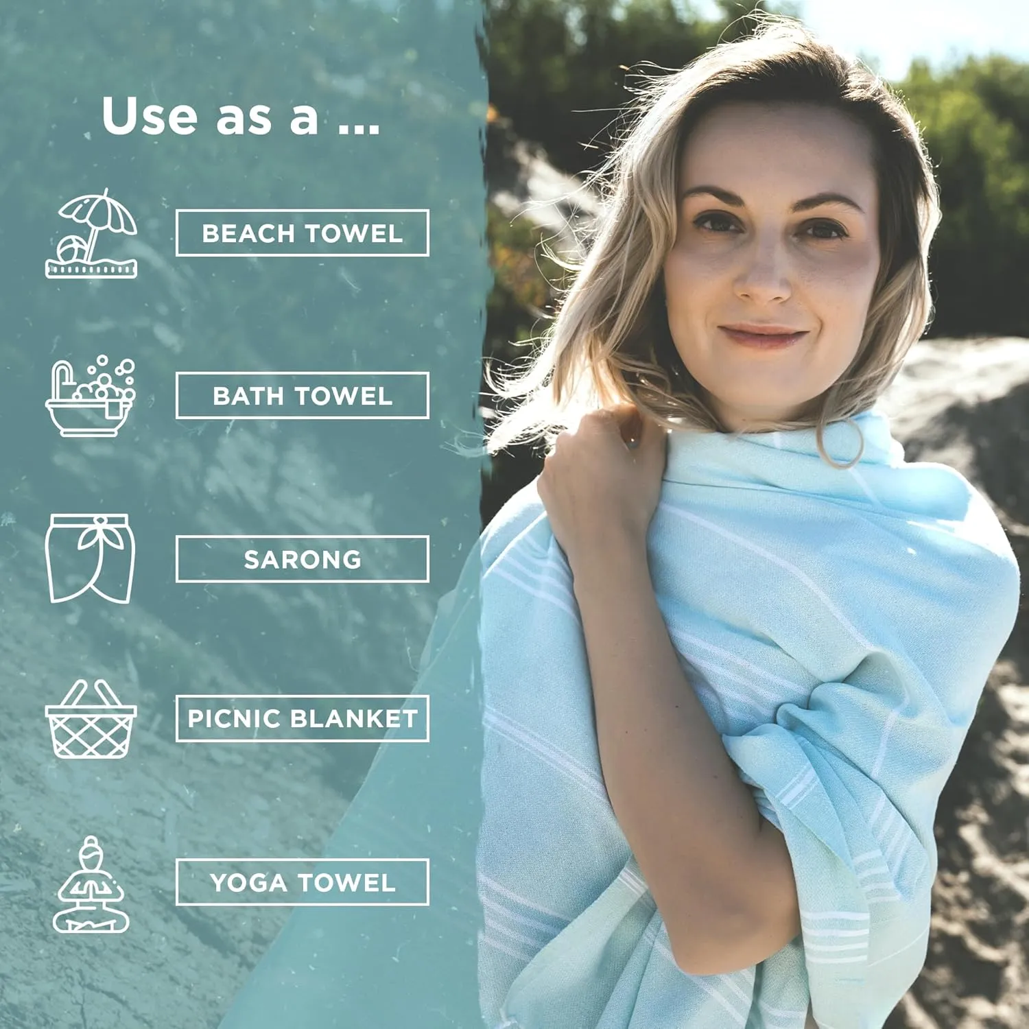 Large Turkish Beach Towel, Classic Beige - Super Soft & Lightweight Quick Dry Absorbent Towels for Beach, Picnic Blanket or Bath Towel - Sand Free Organic Turkish Cotton Yarn