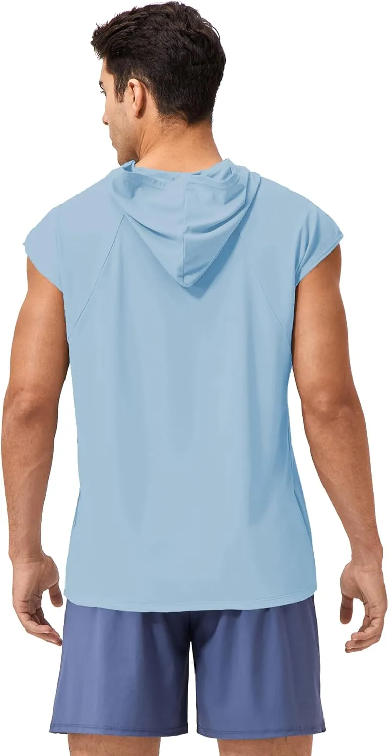 Men's Hooded Tank Tops Summer Sleeveless Workout Gym Hoodies Athletic Bodybuilding Muscle Cut Off Sports T Shirts