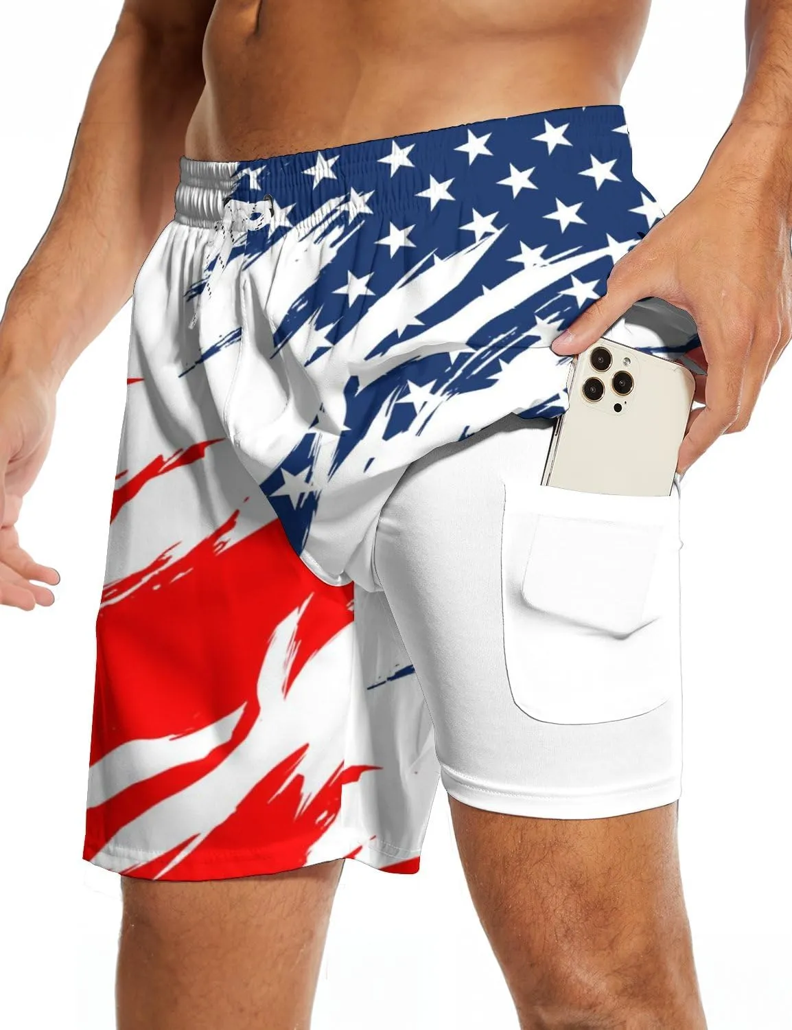 Men's Swim Trunk Retro 80s 90s Board Shorts with Mesh Lining Quick Dry Summer Swim Shorts