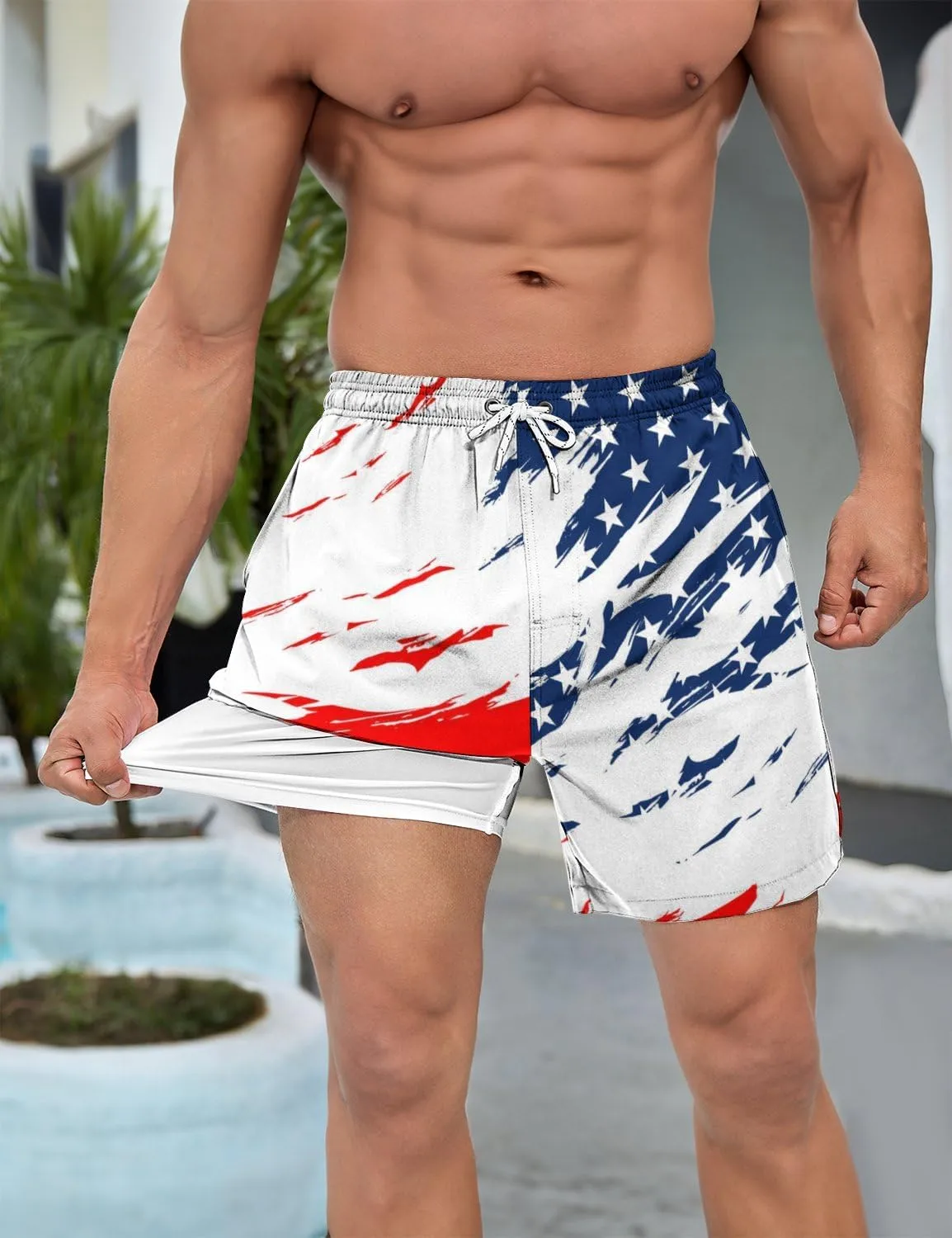 Men's Swim Trunk Retro 80s 90s Board Shorts with Mesh Lining Quick Dry Summer Swim Shorts