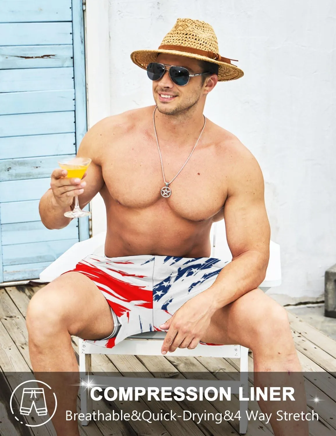 Men's Swim Trunk Retro 80s 90s Board Shorts with Mesh Lining Quick Dry Summer Swim Shorts