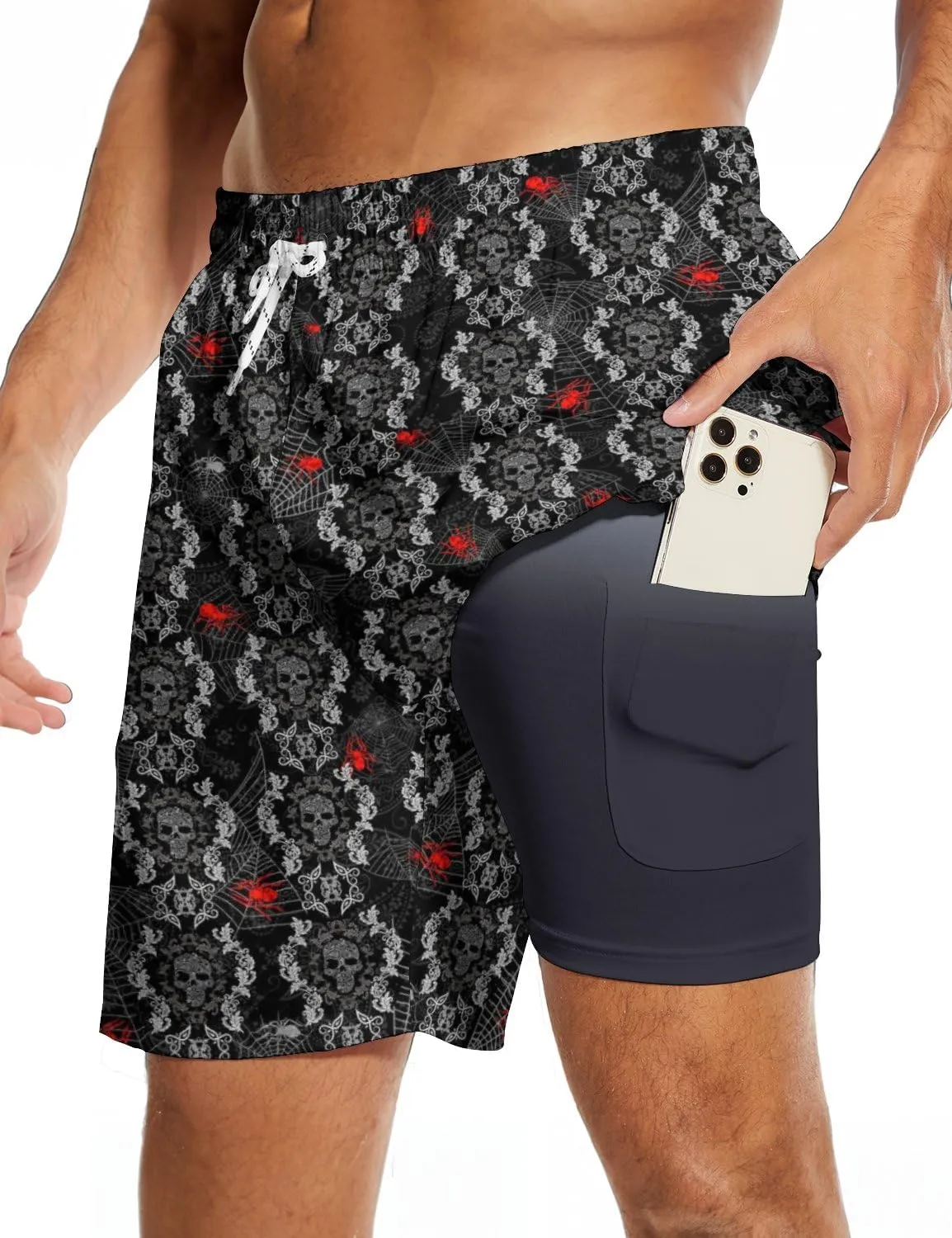 Men's Swim Trunk Retro 80s 90s Board Shorts with Mesh Lining Quick Dry Summer Swim Shorts