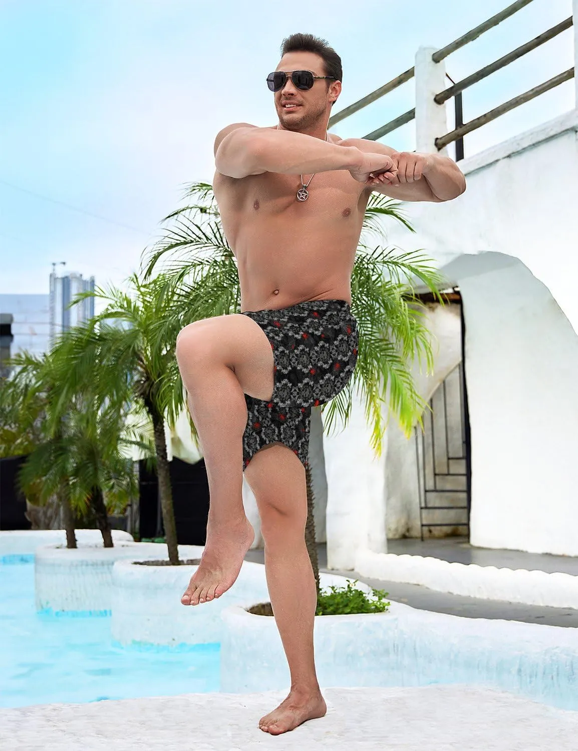 Men's Swim Trunk Retro 80s 90s Board Shorts with Mesh Lining Quick Dry Summer Swim Shorts
