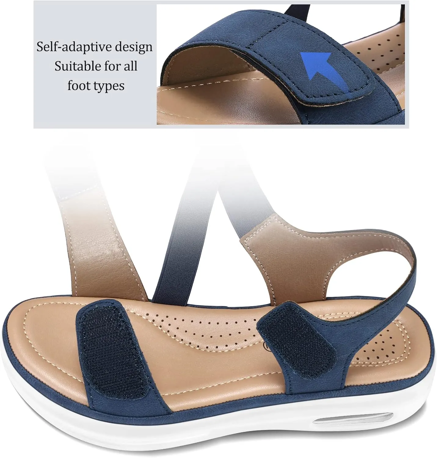mysoft Women's Summer Walking Sandals Air Cushion Support Platform Ankle Strap Shoes Comfortable Casual Wedge Sandals