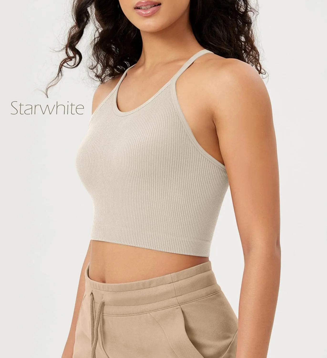 ODODOS Women's Crop 3-Pack Seamless Rib-Knit Camisole Crop Tank Tops