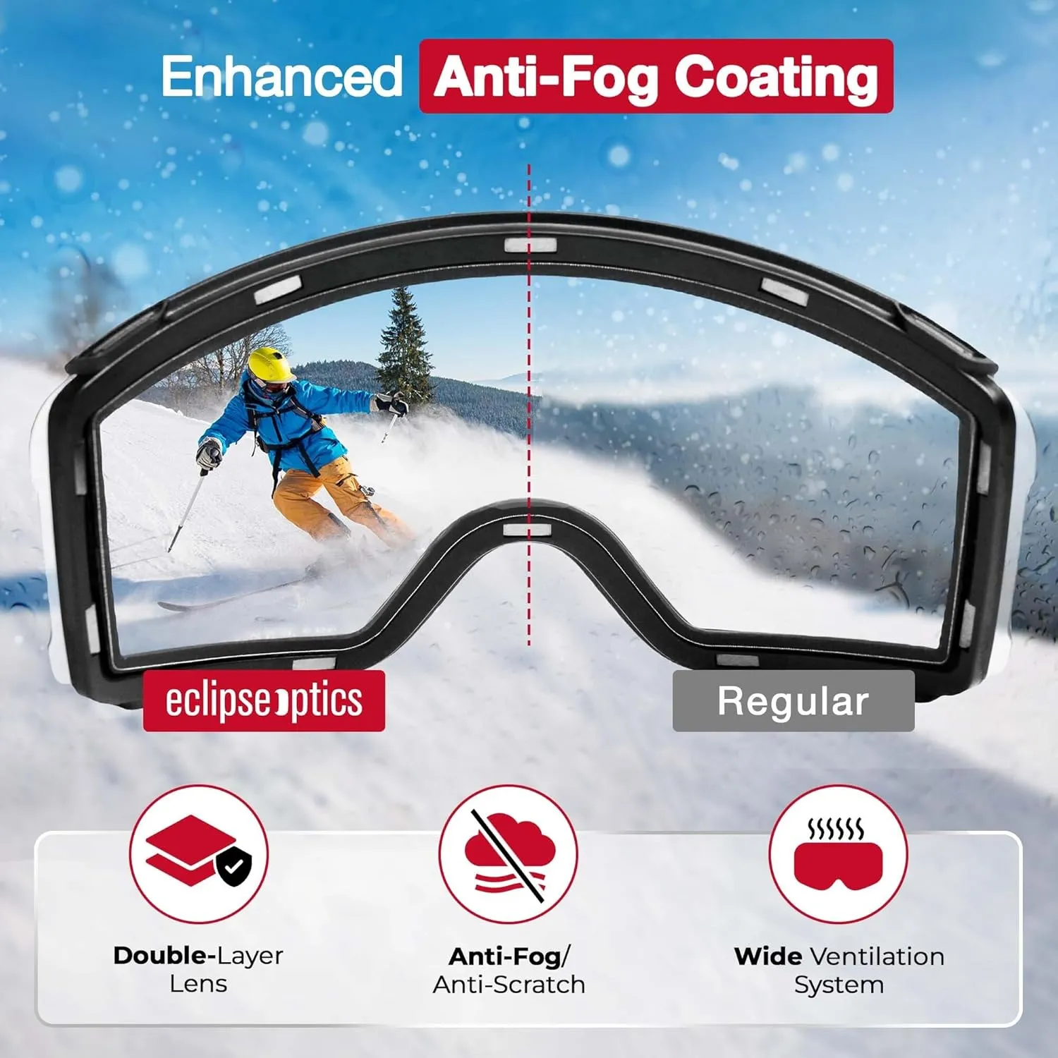 OTG Ski Goggles with Interchangeable Lens System - Polarized Anti-Fog Snowboard Over Glasses Goggles