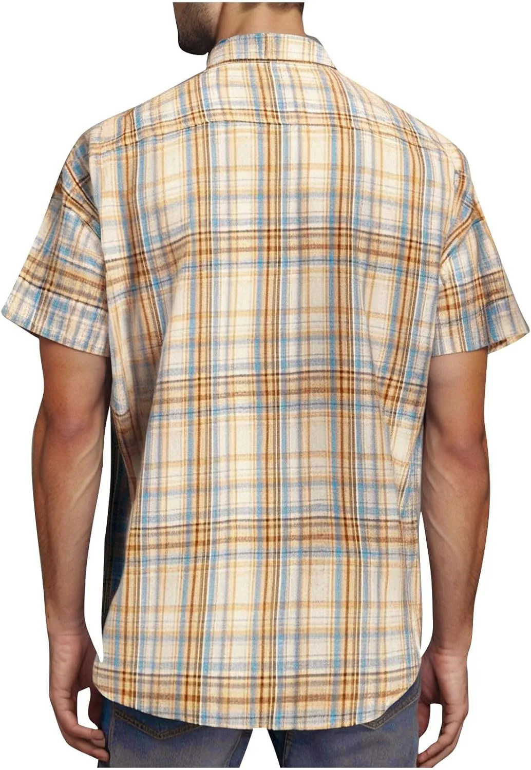 Plaid Shirts for Men Short Sleeve Button Down Country Casual Checkered Gingham Shirts with Pocket
