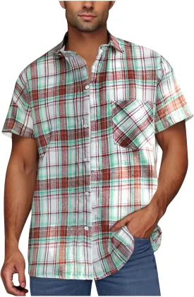 Plaid Shirts for Men Short Sleeve Button Down Country Casual Checkered Gingham Shirts with Pocket