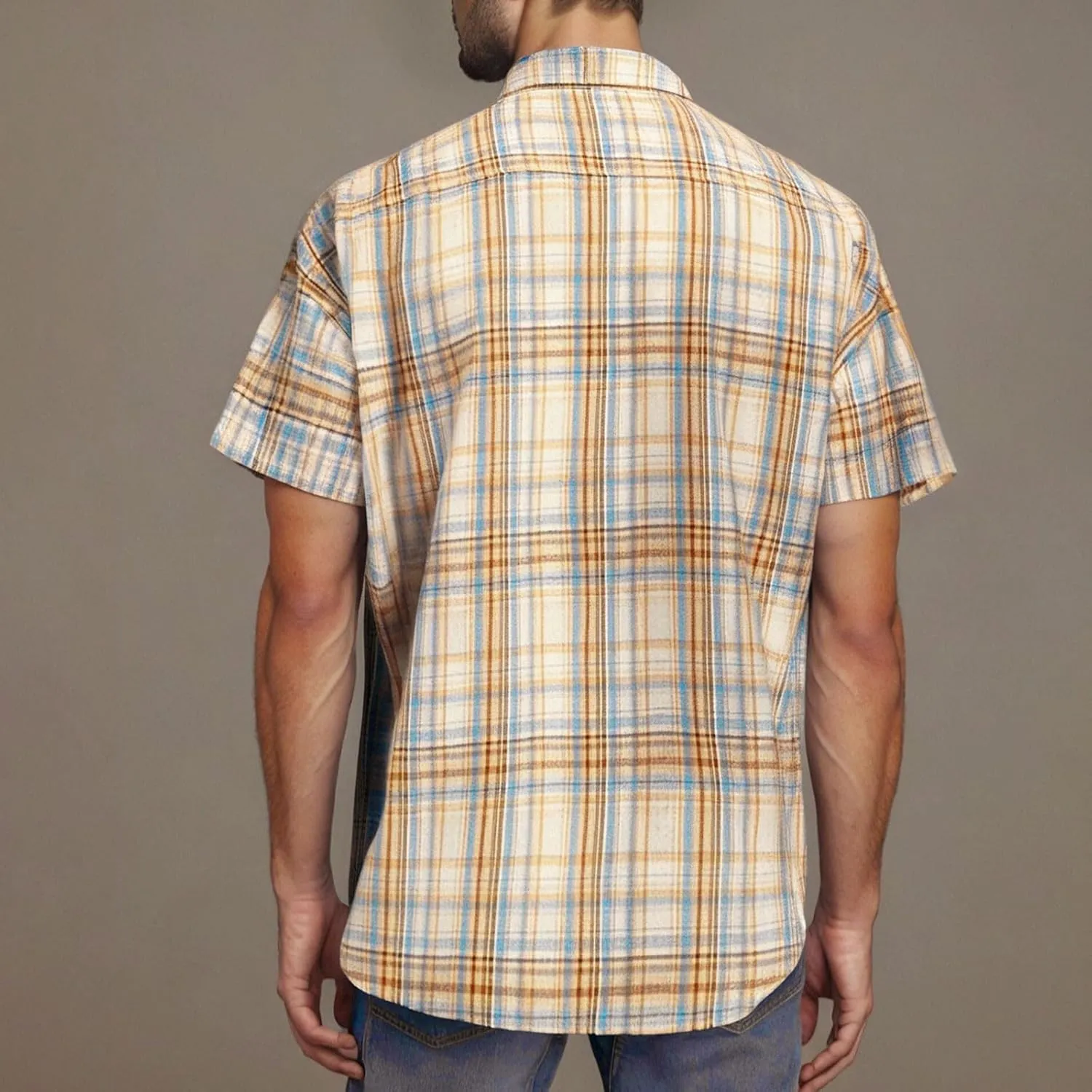 Plaid Shirts for Men Short Sleeve Button Down Country Casual Checkered Gingham Shirts with Pocket