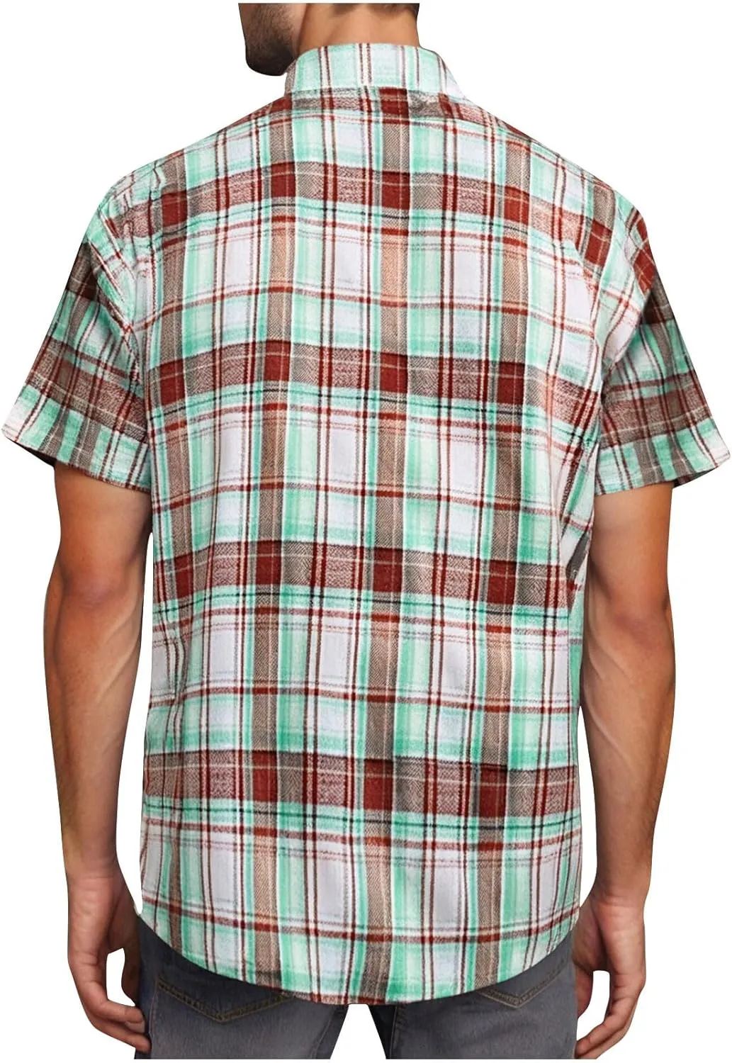 Plaid Shirts for Men Short Sleeve Button Down Country Casual Checkered Gingham Shirts with Pocket