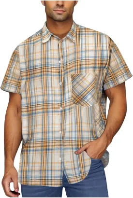 Plaid Shirts for Men Short Sleeve Button Down Country Casual Checkered Gingham Shirts with Pocket