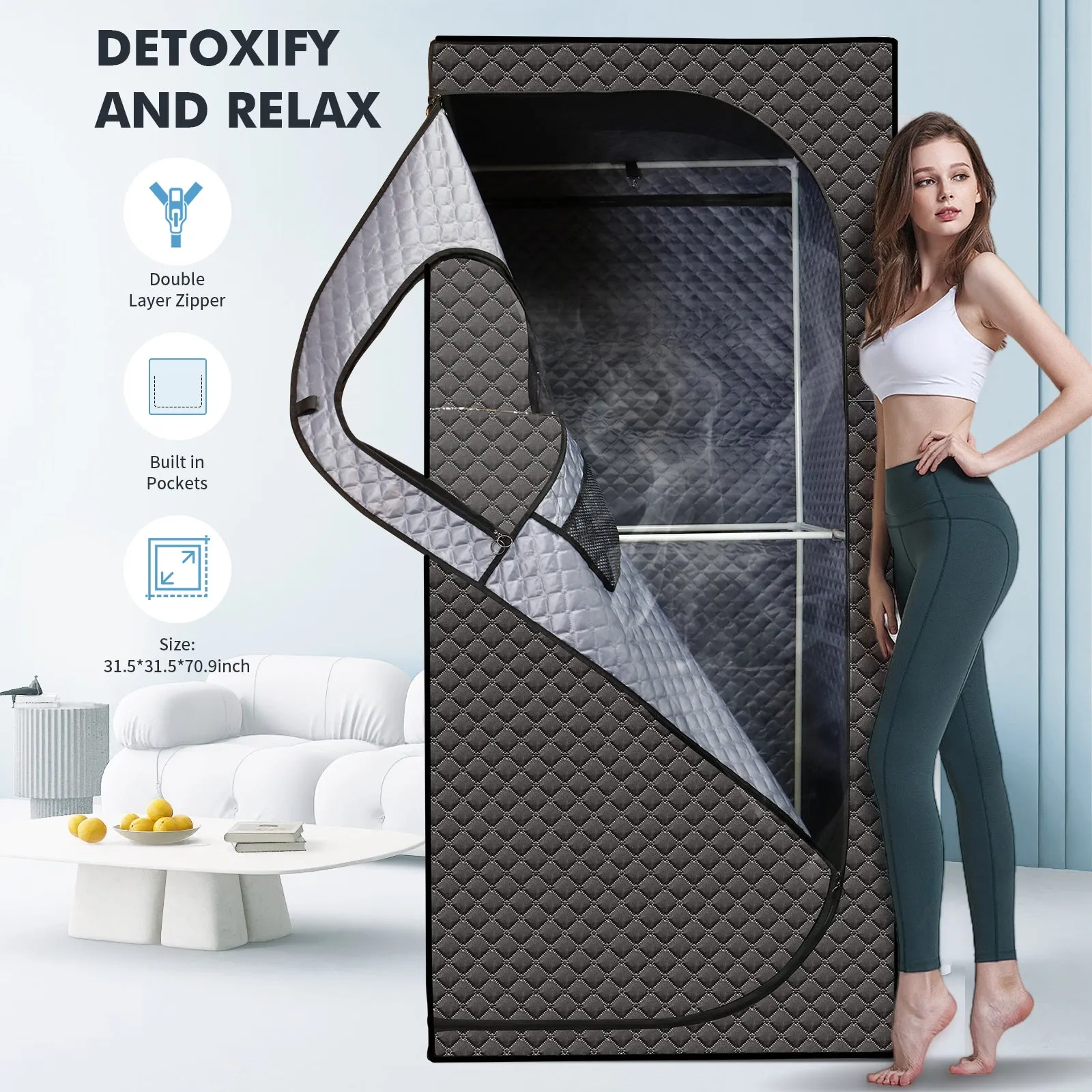 Portable Steam Sauna Tent for Home Included  Sauna Heater, Tent, Chair, Remote